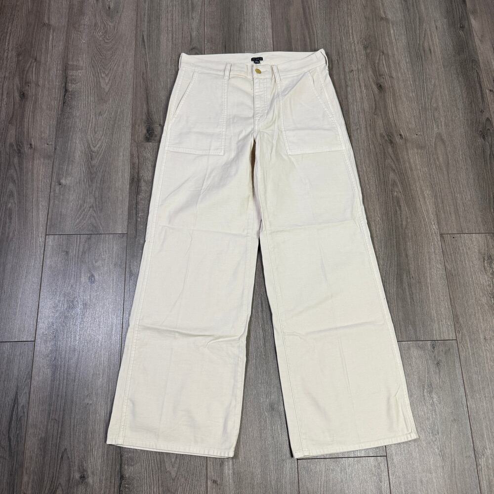 J.Crew Camp Pocket Wide Leg Pants Sz 27 Natural High-Rise Stretch Zip Fly Flared - Picture 4 of 10